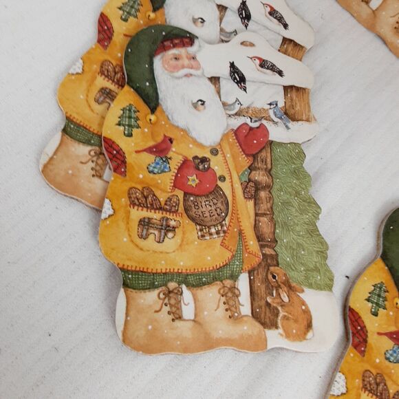 Christmas Corkboard Coasters 9pc Old St Nicholas Santa Clause Primitive Birds - Picture 7 of 12